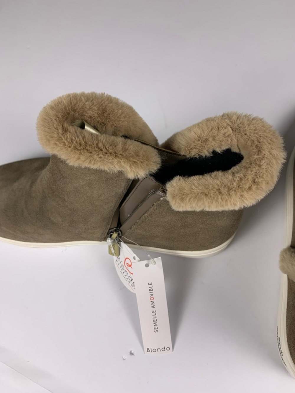 Blondo Waterproof Ankle Boots Womens 9 Taupe Faux Suede Fur Trim NEW NWT - Picture 5 of 14
